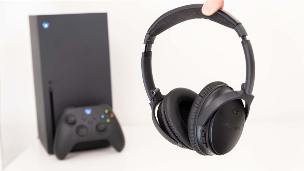 Bose headphones and Xbox series X console